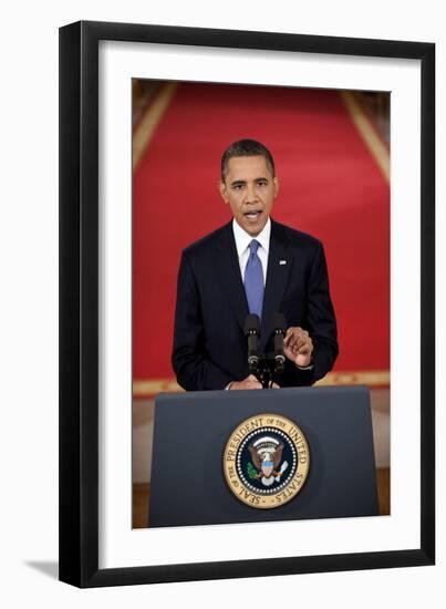 President Barack Obama Addresses the Nation on the Draw Down of American Troops from Afghanistan-null-Framed Premium Photographic Print