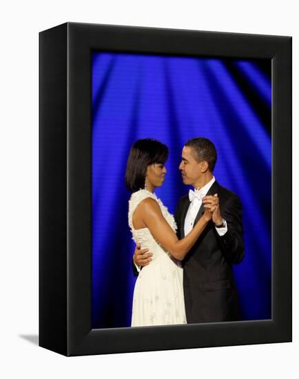 President Barack Obama and First Lady Dance Together at Neighborhood Inaugural Ball in Washington-null-Framed Premier Image Canvas
