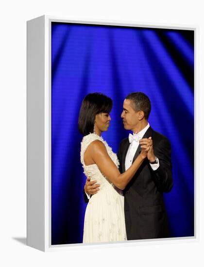 President Barack Obama and First Lady Dance Together at Neighborhood Inaugural Ball in Washington-null-Framed Premier Image Canvas