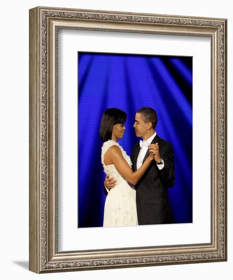 President Barack Obama and First Lady Dance Together at Neighborhood Inaugural Ball in Washington-null-Framed Photographic Print