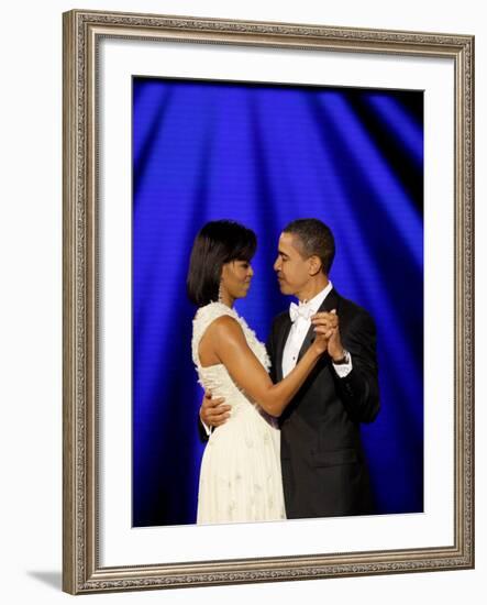 President Barack Obama and First Lady Dance Together at Neighborhood Inaugural Ball in Washington-null-Framed Photographic Print