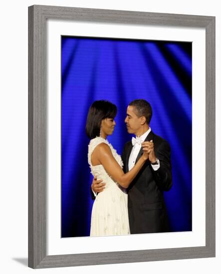 President Barack Obama and First Lady Dance Together at Neighborhood Inaugural Ball in Washington-null-Framed Photographic Print