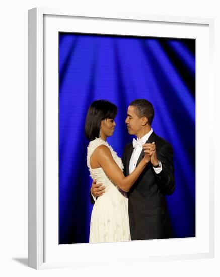 President Barack Obama and First Lady Dance Together at Neighborhood Inaugural Ball in Washington-null-Framed Photographic Print