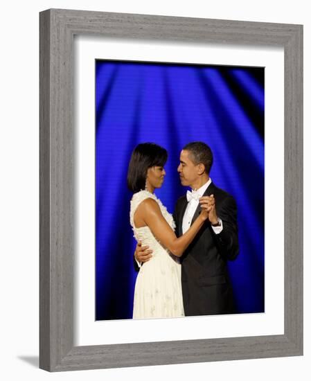 President Barack Obama and First Lady Dance Together at Neighborhood Inaugural Ball in Washington-null-Framed Photographic Print