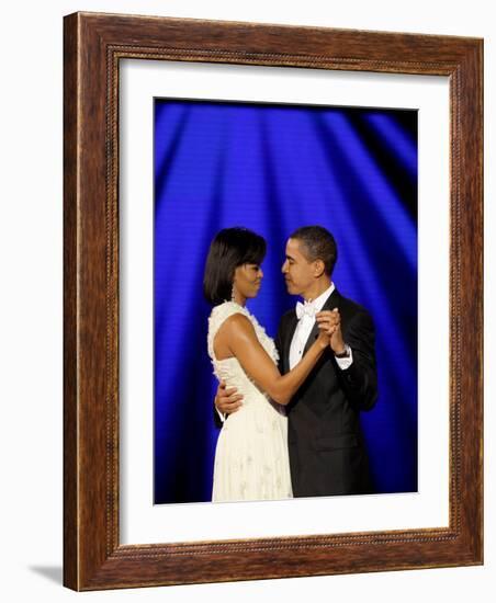 President Barack Obama and First Lady Dance Together at Neighborhood Inaugural Ball in Washington-null-Framed Photographic Print