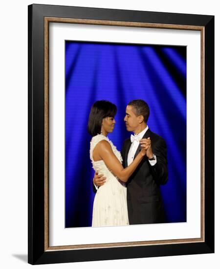 President Barack Obama and First Lady Dance Together at Neighborhood Inaugural Ball in Washington-null-Framed Photographic Print