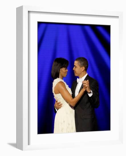 President Barack Obama and First Lady Dance Together at Neighborhood Inaugural Ball in Washington-null-Framed Photographic Print