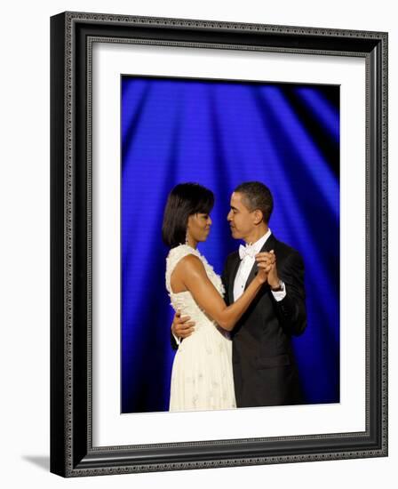 President Barack Obama and First Lady Dance Together at Neighborhood Inaugural Ball in Washington-null-Framed Photographic Print