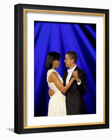 President Barack Obama and First Lady Dance Together at Neighborhood Inaugural Ball in Washington-null-Framed Photographic Print