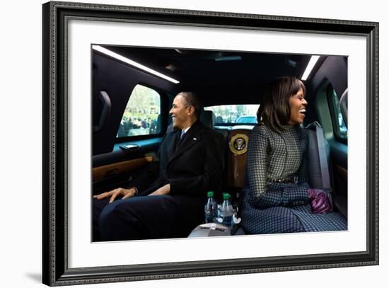 President Barack Obama and First Lady Michelle Obama Ride in the Inaugural Parade-null-Framed Photo