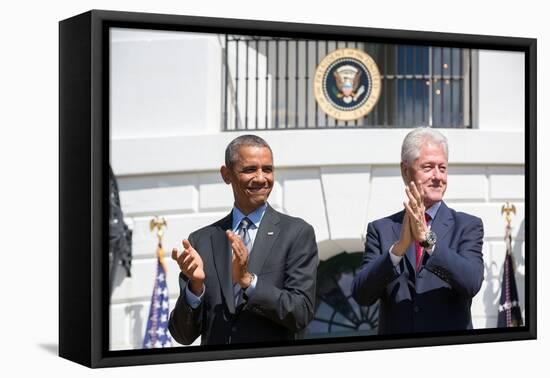 President Barack Obama and Former Pres. Bill Clinton on the 20th Anniversary of the Americorps-null-Framed Stretched Canvas