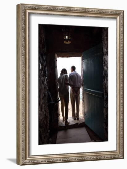 President Barack Obama and Michelle at the 'Door of No Return'-null-Framed Photo