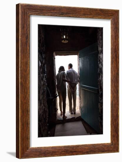 President Barack Obama and Michelle at the 'Door of No Return'-null-Framed Photo