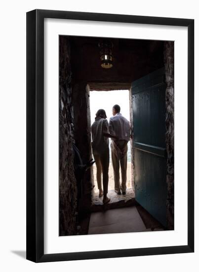 President Barack Obama and Michelle at the 'Door of No Return'-null-Framed Photo