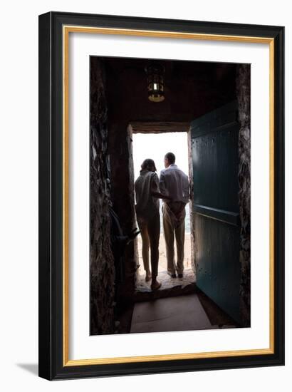 President Barack Obama and Michelle at the 'Door of No Return'-null-Framed Photo