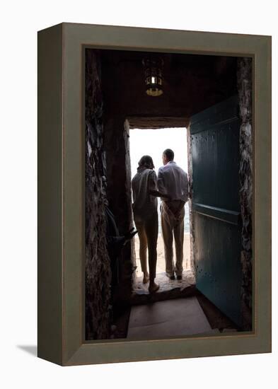 President Barack Obama and Michelle at the 'Door of No Return'-null-Framed Stretched Canvas