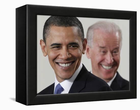 President Barack Obama and Vice President Joe Biden in the East Room of the White House-null-Framed Premier Image Canvas