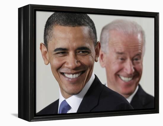 President Barack Obama and Vice President Joe Biden in the East Room of the White House-null-Framed Premier Image Canvas