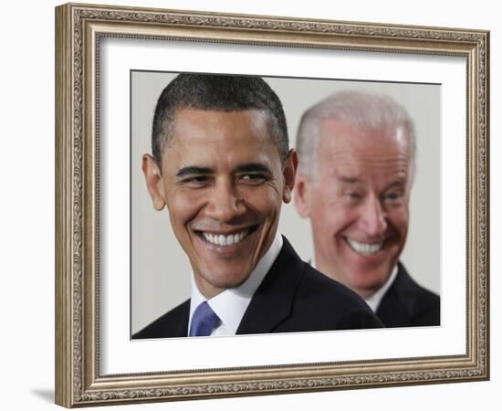 President Barack Obama and Vice President Joe Biden in the East Room of the White House-null-Framed Photographic Print