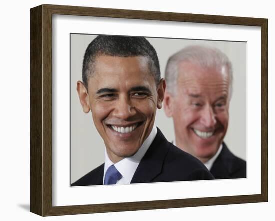 President Barack Obama and Vice President Joe Biden in the East Room of the White House-null-Framed Photographic Print