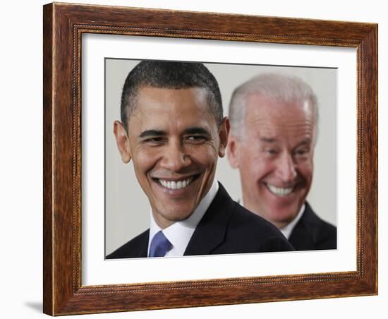 President Barack Obama and Vice President Joe Biden in the East Room of the White House-null-Framed Photographic Print