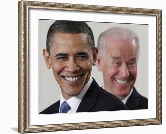 President Barack Obama and Vice President Joe Biden in the East Room of the White House-null-Framed Photographic Print