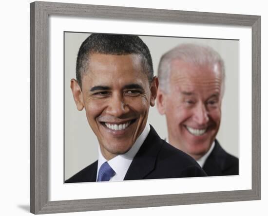 President Barack Obama and Vice President Joe Biden in the East Room of the White House-null-Framed Photographic Print