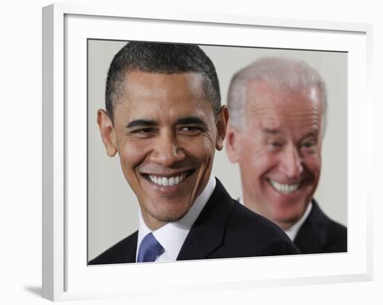 President Barack Obama and Vice President Joe Biden in the East Room of the White House-null-Framed Photographic Print