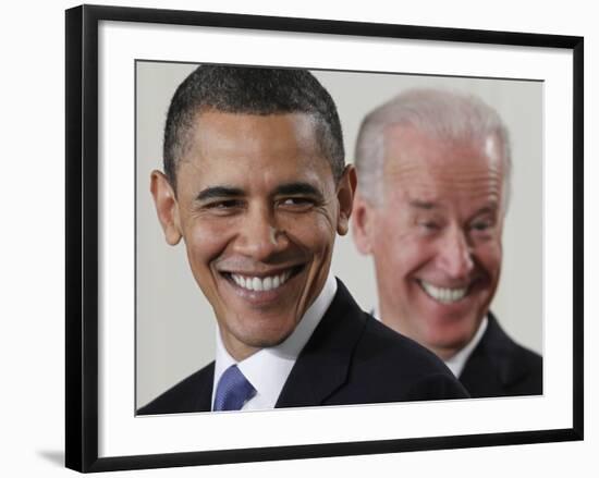 President Barack Obama and Vice President Joe Biden in the East Room of the White House-null-Framed Photographic Print