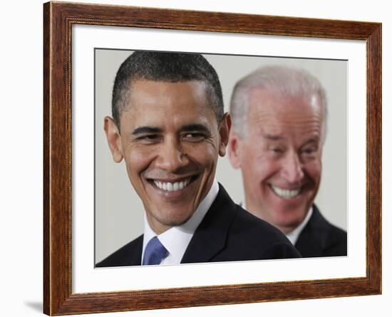 President Barack Obama and Vice President Joe Biden in the East Room of the White House-null-Framed Photographic Print