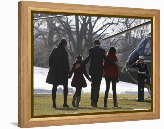 President Barack Obama anf Family Walk on the South Lawn of the White House in Washington-null-Framed Premier Image Canvas