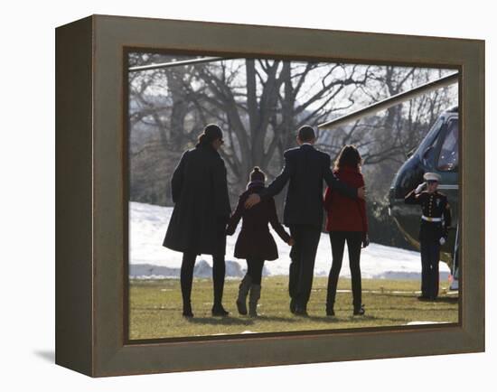 President Barack Obama anf Family Walk on the South Lawn of the White House in Washington-null-Framed Premier Image Canvas