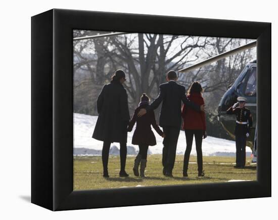 President Barack Obama anf Family Walk on the South Lawn of the White House in Washington-null-Framed Premier Image Canvas