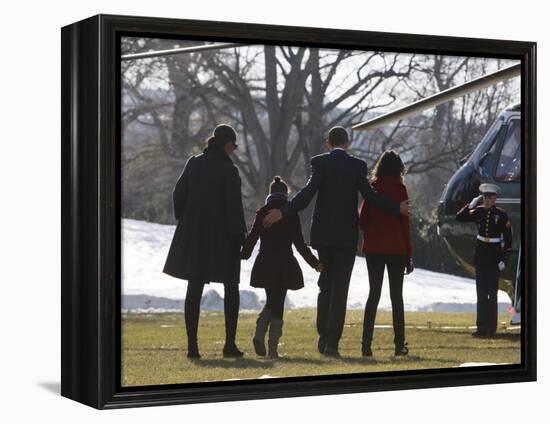 President Barack Obama anf Family Walk on the South Lawn of the White House in Washington-null-Framed Premier Image Canvas