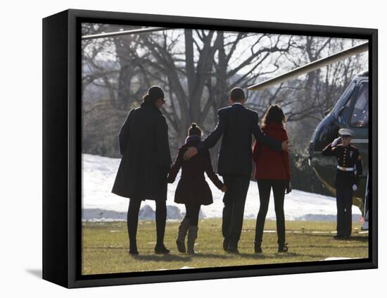 President Barack Obama anf Family Walk on the South Lawn of the White House in Washington-null-Framed Premier Image Canvas