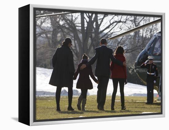 President Barack Obama anf Family Walk on the South Lawn of the White House in Washington-null-Framed Premier Image Canvas