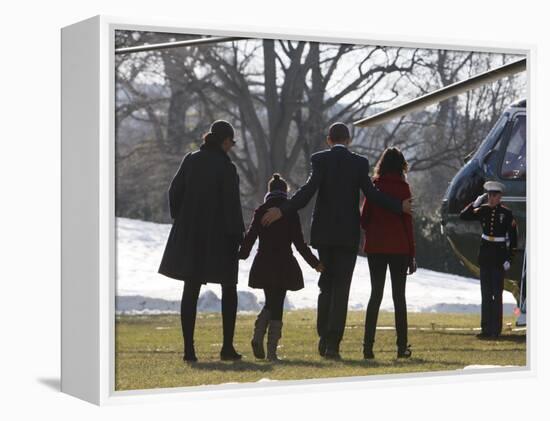 President Barack Obama anf Family Walk on the South Lawn of the White House in Washington-null-Framed Premier Image Canvas