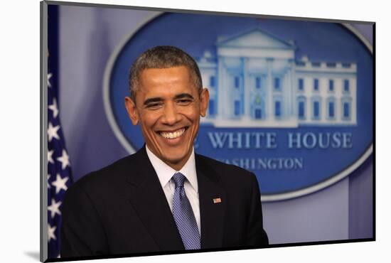 President Barack Obama at a News Conference, Brady Press Briefing Room-Dennis Brack-Mounted Photographic Print