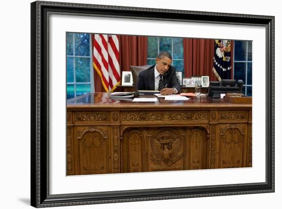 President Barack Obama at His Oval Office Desk, Sept. 7, 2011-null-Framed Photo