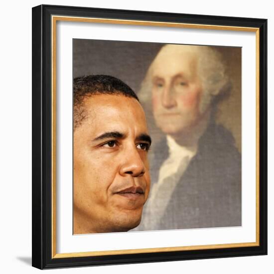 President Barack Obama Comments on Higher Education in Diplomatic Reception Room of White House-null-Framed Photographic Print