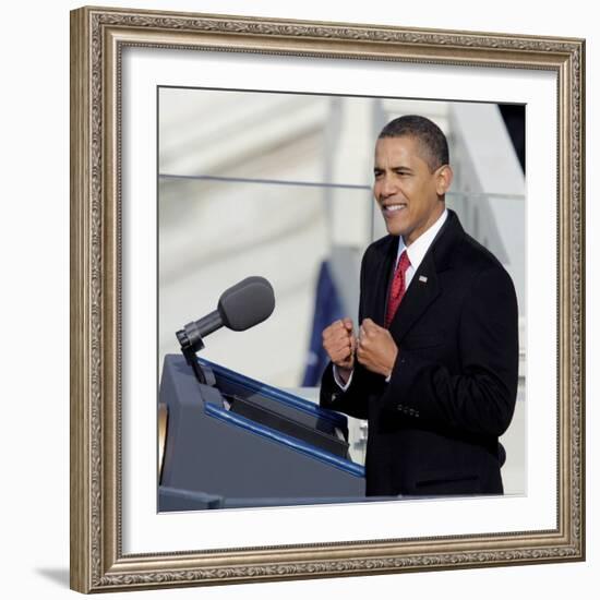 President Barack Obama Delivering His Inaugural Address, Washington DC, January 20, 2009-null-Framed Photographic Print