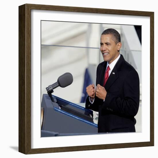 President Barack Obama Delivering His Inaugural Address, Washington DC, January 20, 2009-null-Framed Photographic Print