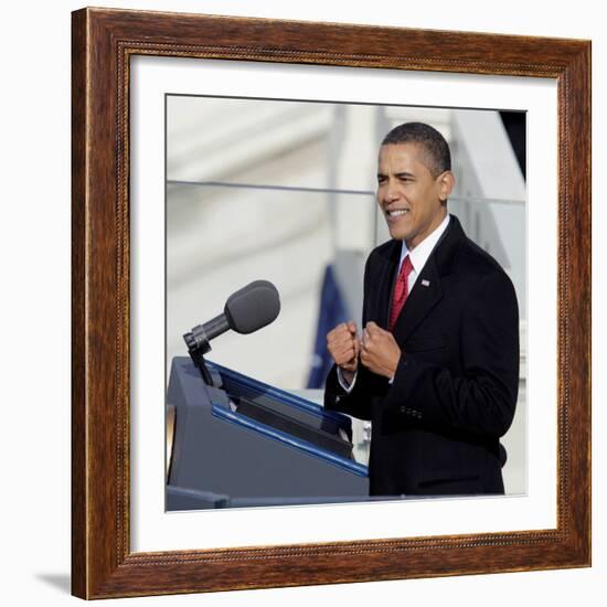 President Barack Obama Delivering His Inaugural Address, Washington DC, January 20, 2009-null-Framed Photographic Print