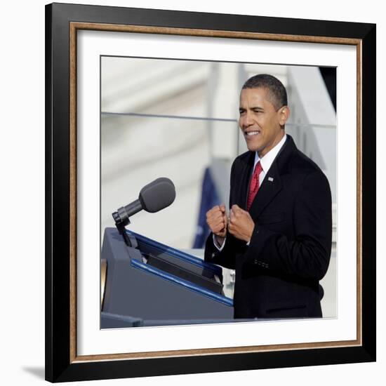 President Barack Obama Delivering His Inaugural Address, Washington DC, January 20, 2009-null-Framed Photographic Print