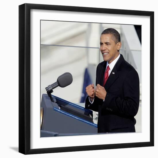 President Barack Obama Delivering His Inaugural Address, Washington DC, January 20, 2009-null-Framed Photographic Print