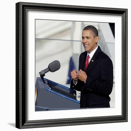 President Barack Obama Delivering His Inaugural Address, Washington DC, January 20, 2009-null-Framed Photographic Print