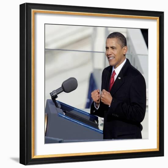 President Barack Obama Delivering His Inaugural Address, Washington DC, January 20, 2009-null-Framed Photographic Print