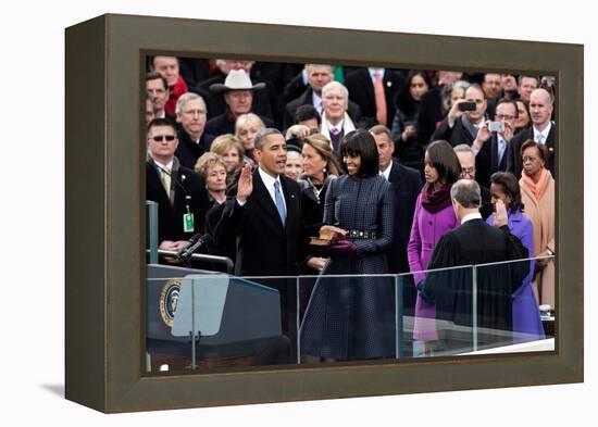 President Barack Obama During the Public Inaugural Swearing-In Ceremony, Jan. 21, 2013-null-Framed Stretched Canvas