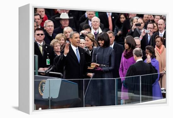 President Barack Obama During the Public Inaugural Swearing-In Ceremony, Jan. 21, 2013-null-Framed Stretched Canvas