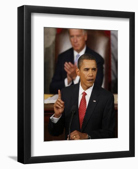 President Barack Obama Gestures While Delivering Speech on Healthcare to Joint Session of Congress-null-Framed Photographic Print